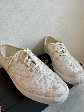 Keds x Rifle Paper Co Sneakers Size 10 Gold Floral Canvas Lace Up